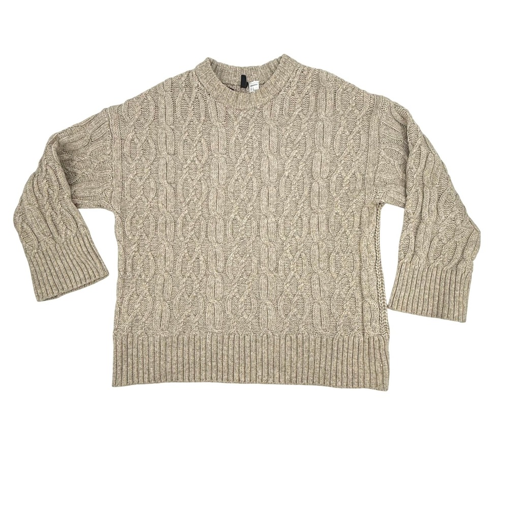 H&M Divided Cable Knit Sweater Womens Large Oatmeal Good Chunky Drop Shoulder